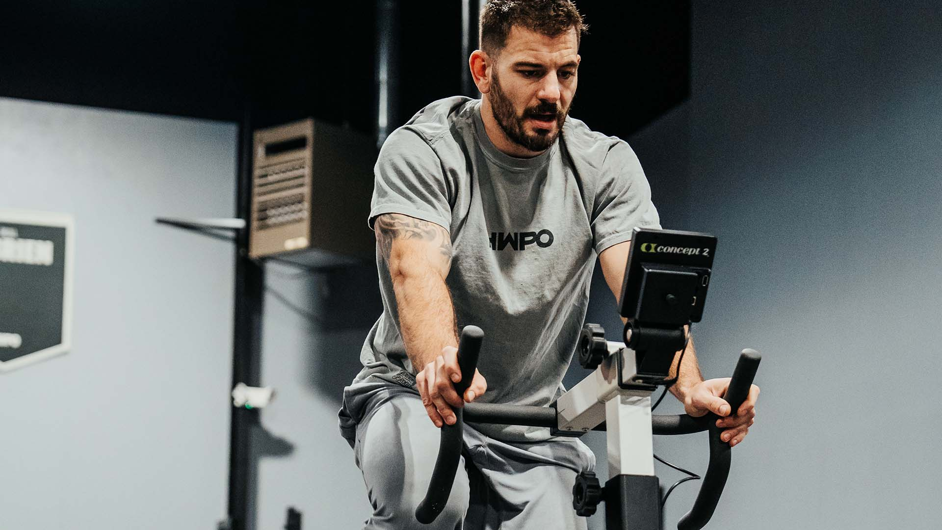 Close up of man working out on Concept2 BikeErg