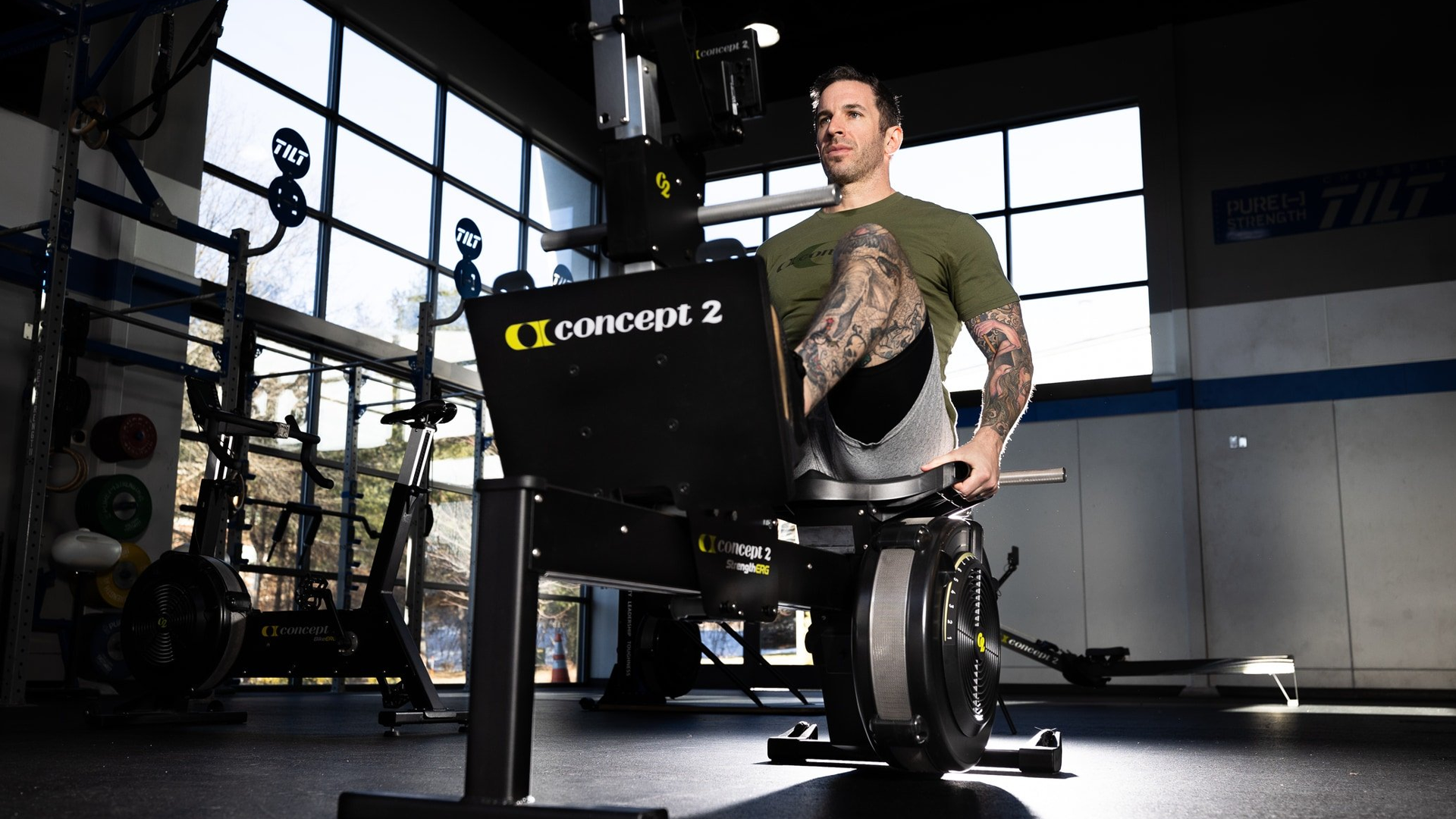 Man working out on Concept2 StrengthErg