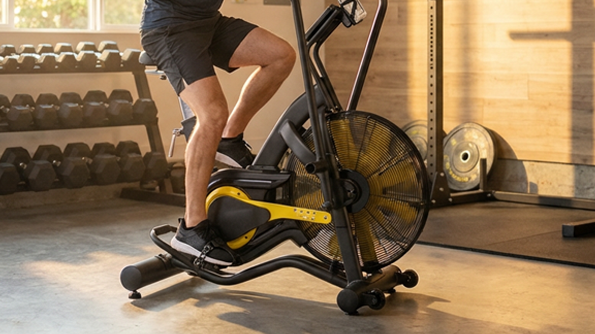 Close up of male using the Cascade Air Bike Unlimited 