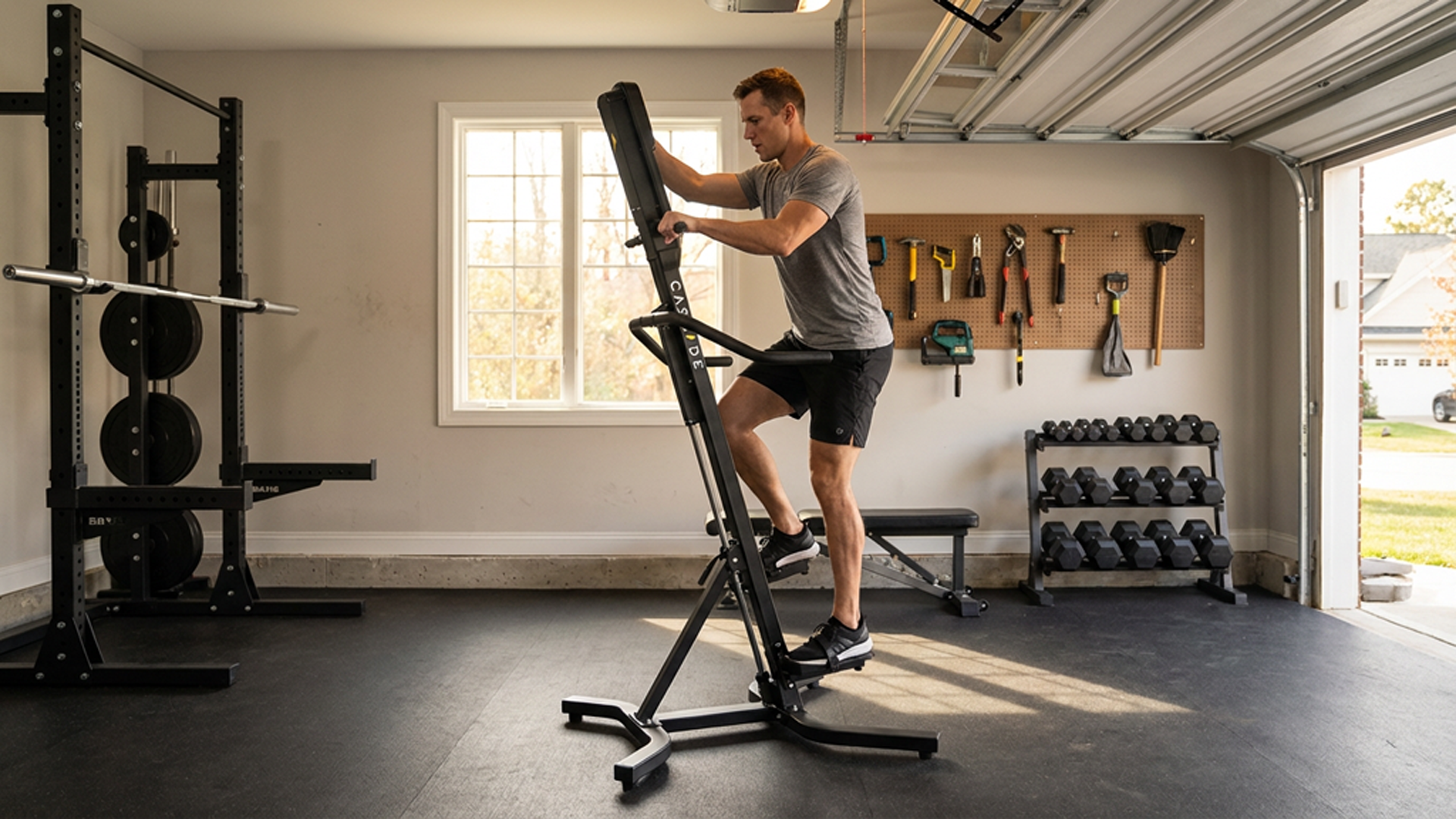 Man working out on Cascade Climber Cross Crawl in home gym