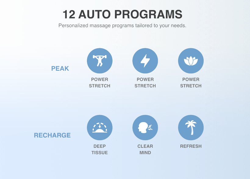 Automatic and manual massage programs on Osaki Aeris 4D Duo