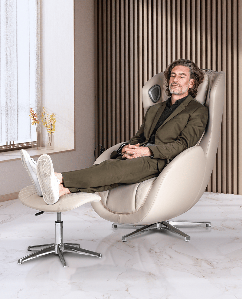 Person in deep relaxation on Osaki OS-Bliss VL Relax Massage Chair