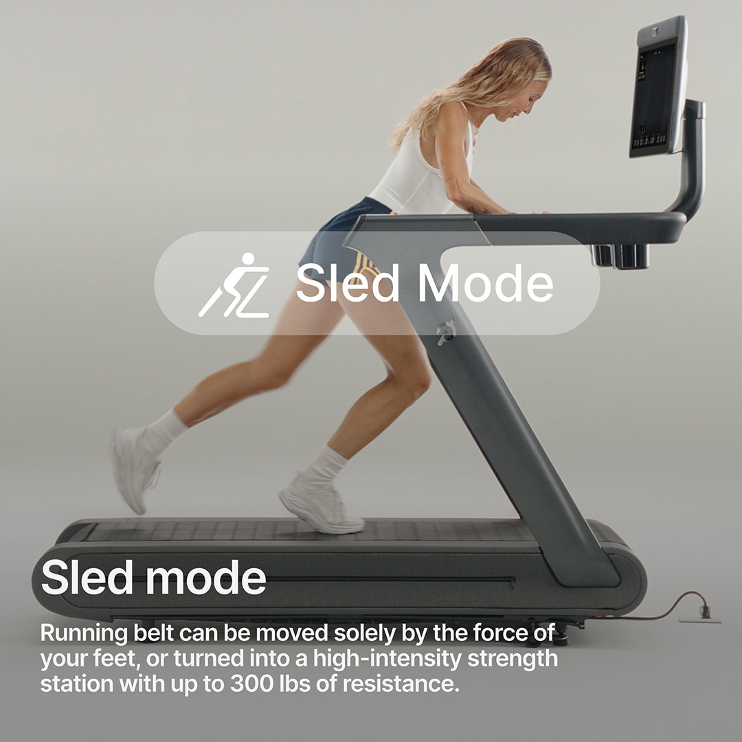 Sled Mode - Running belt can be moved solely by the force of your feet, or turned into a high-intesity strength station with up to 300 lbs of resistance