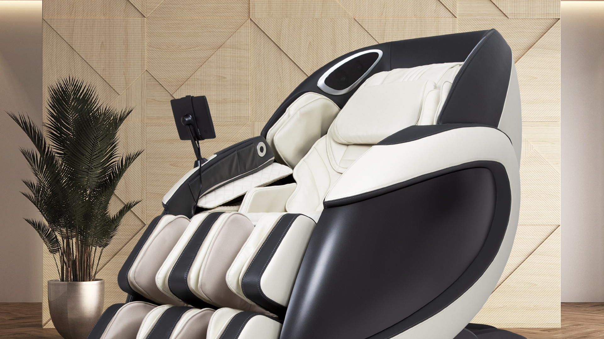 Taupe Titan Premium Fleetwood II Massage Chair in living space