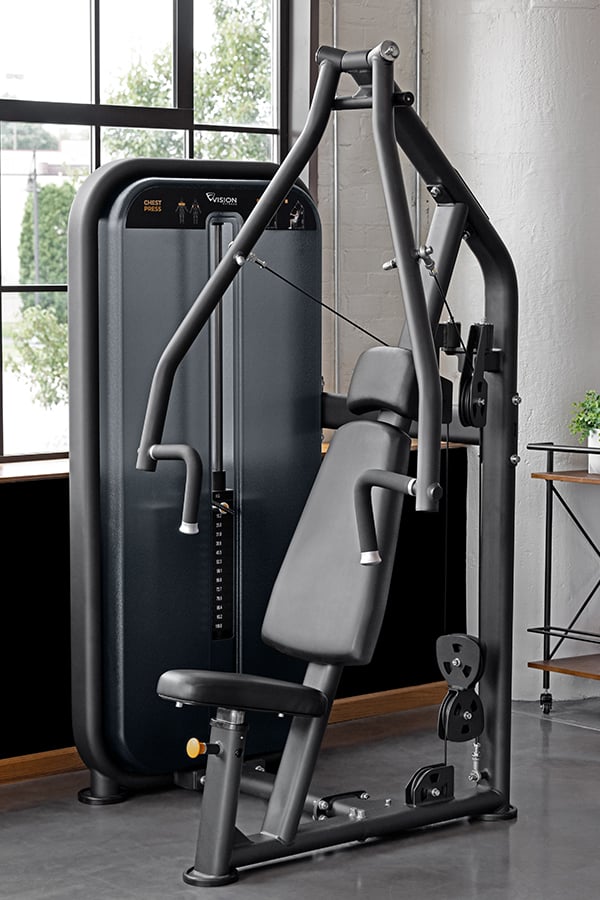 Vision Fitness selectorized chest press machine in club