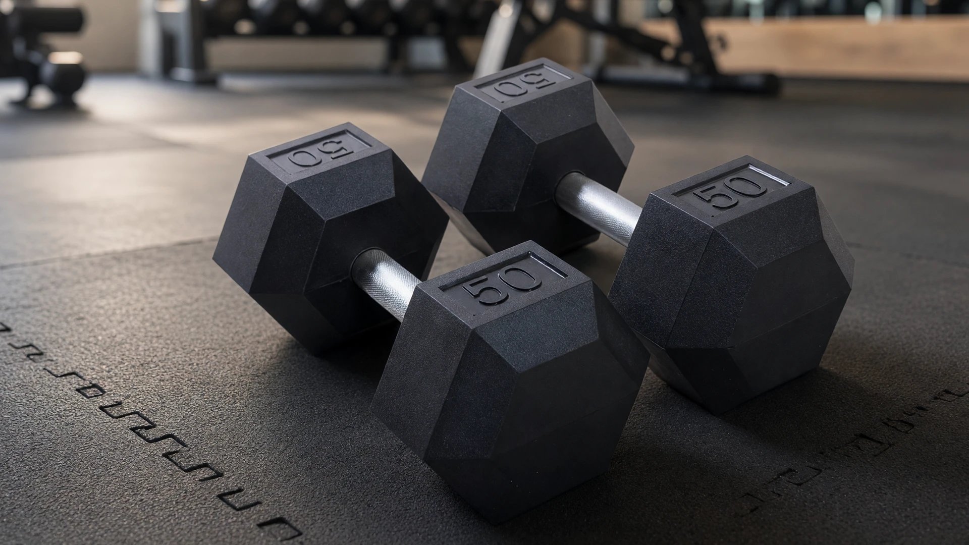 Vision Fitness Straight Handle Rubber Hex Dumbbell Set from 5 to 50 lb