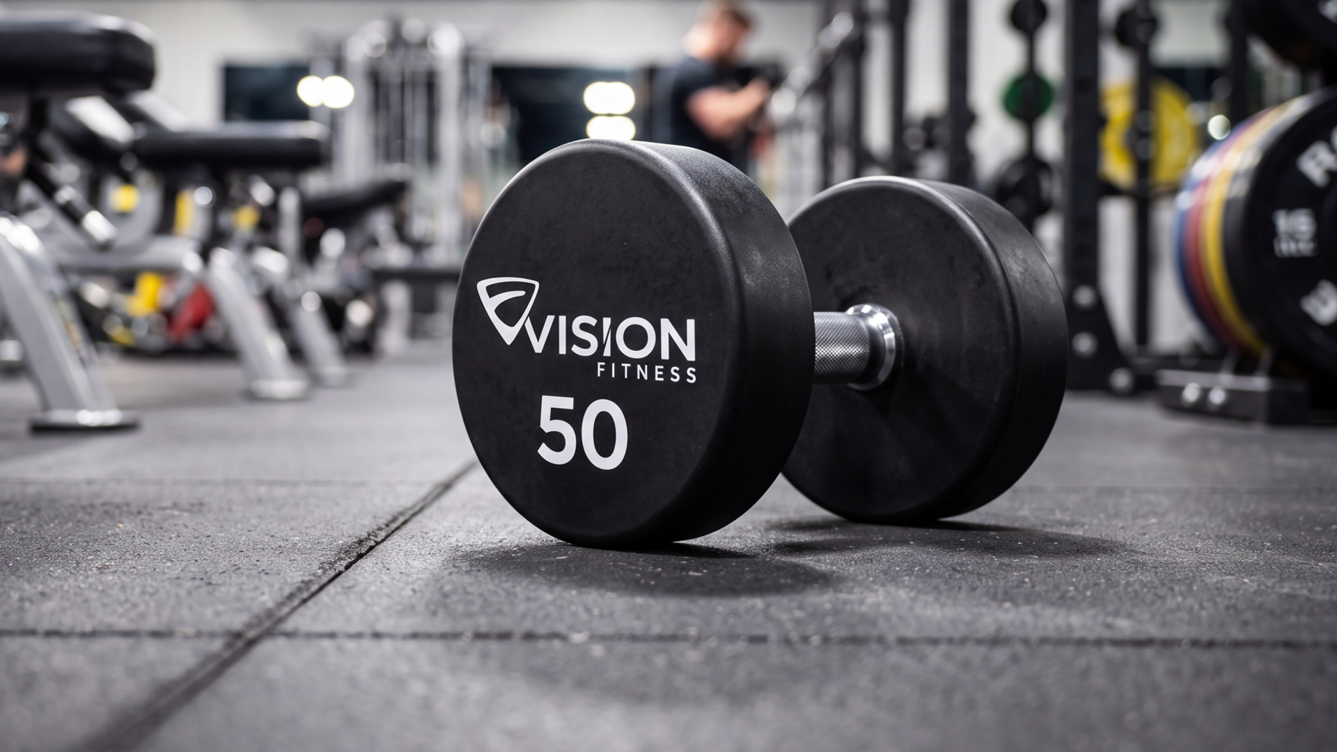Vision Fitness Urethane Round Dumbbells with black round heads and chrome knurled handles