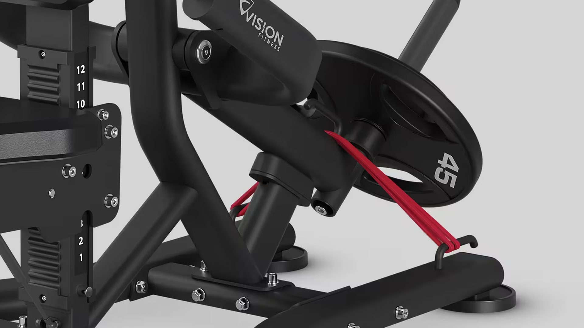 Closeup of Triceps Press with red resistance bands