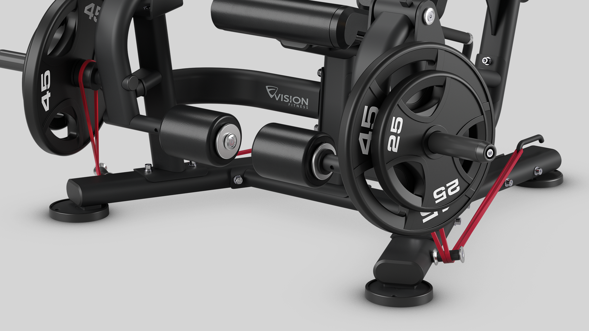 Closeup of Leg Extension with red resistance bands