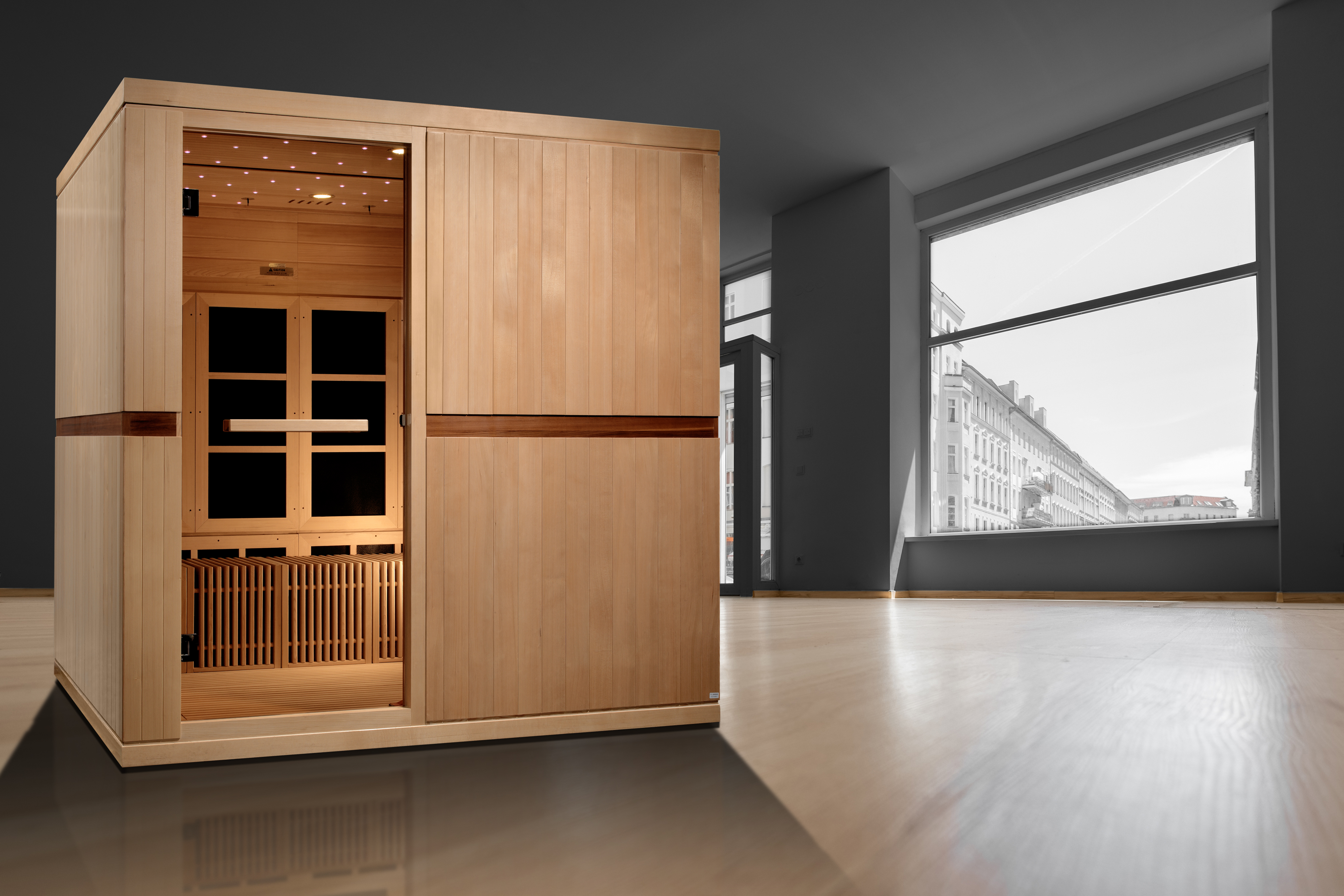 Catalonia in a bare room with large windows