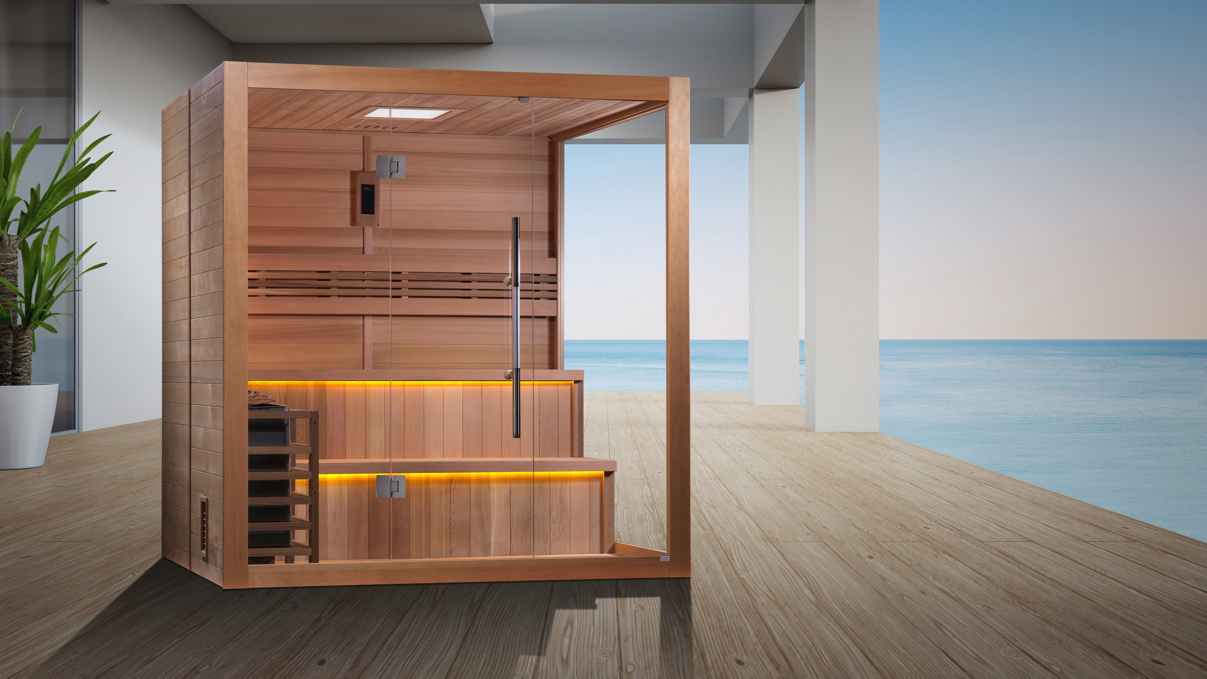 Kuusamo in an outdoor area with wooden flooring by a body of water