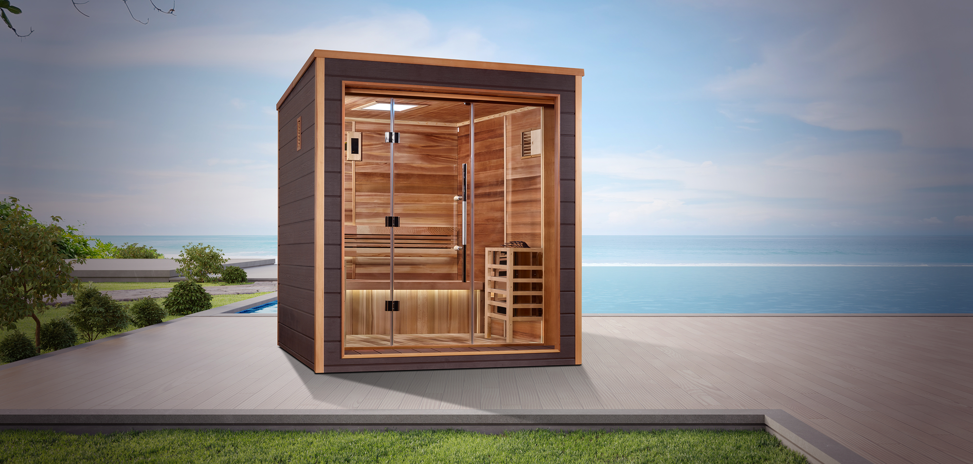 Golden Design Saunas Drammen sauna outdoors by water