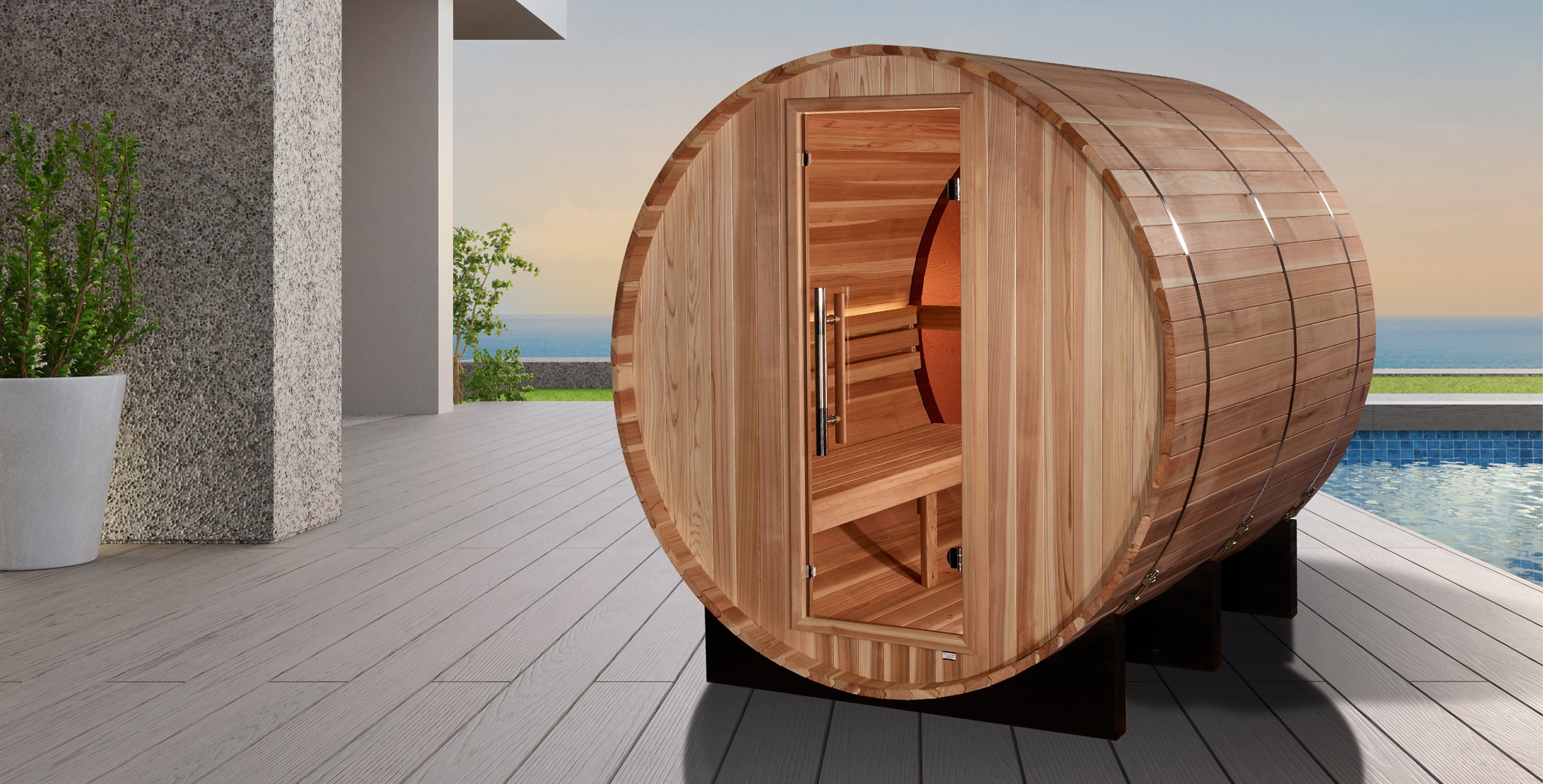 Golden Design Saunas Zurich sauna outdoors by water