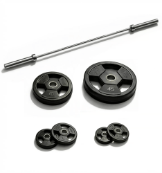 Vision Fitness Olympic Rubber Grip Weight Plates - 125 lbs. Set + Olympic Bar