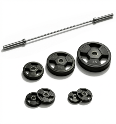 Vision Fitness Olympic Rubber Grip Weight Plates -175 lbs. Set + Olympic Bar