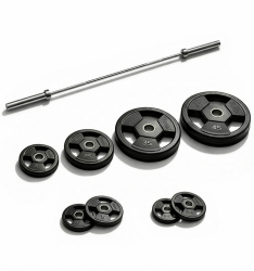 Vision Fitness Olympic Rubber Grip Weight Plates - 245 lbs. Set + Olympic Bar