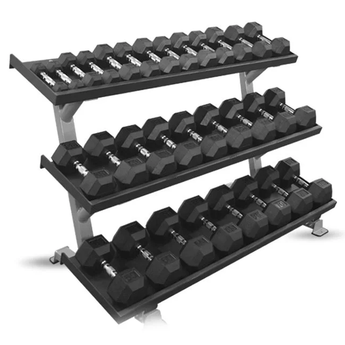 Inflight Fitness 69″ 3-Tier Dumbbell Rack - Bundle with Kettlebell Pairs