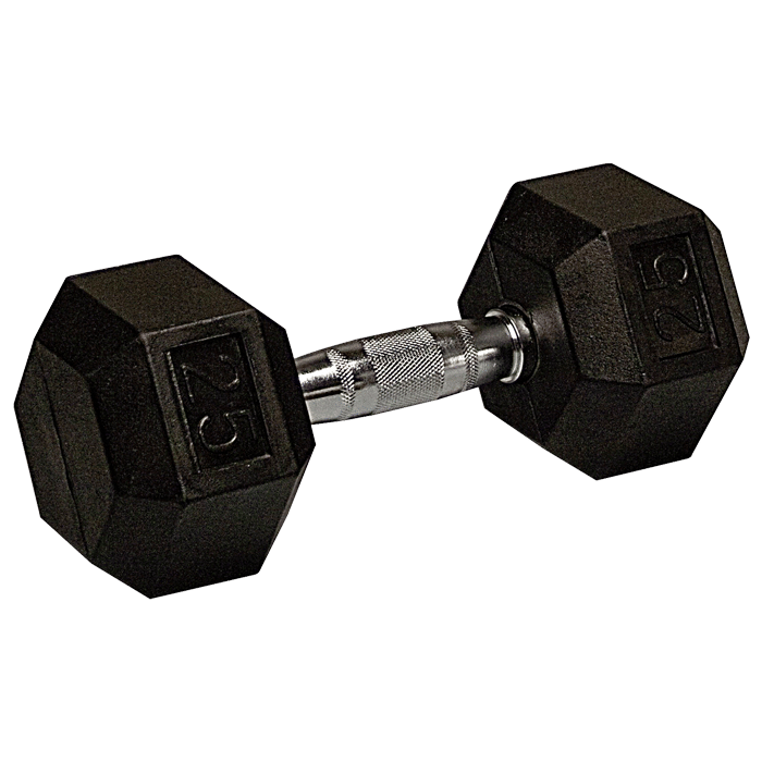 25 lb Rubber Coated Hex Dumbbell