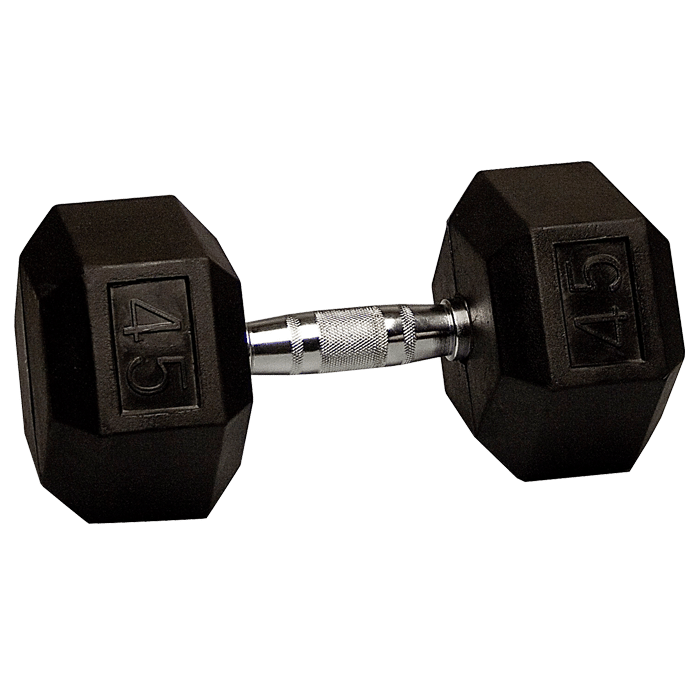 45 lb Rubber Coated Hex Dumbbell
