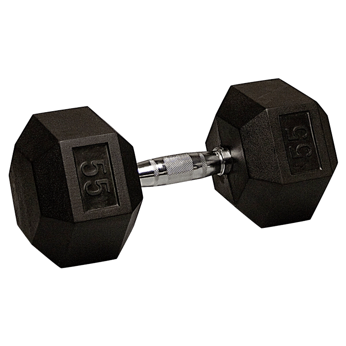 55 lb Rubber Coated Hex Dumbbell