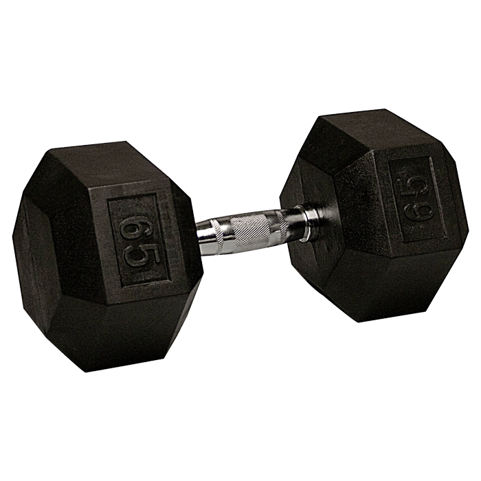 65 lb Rubber Coated Hex Dumbbell