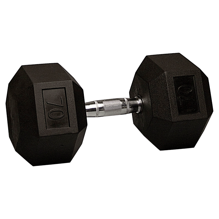 70 lb Rubber Coated Hex Dumbbell