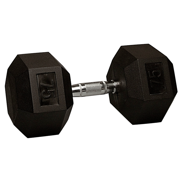 75 lb Rubber Coated Hex Dumbbell