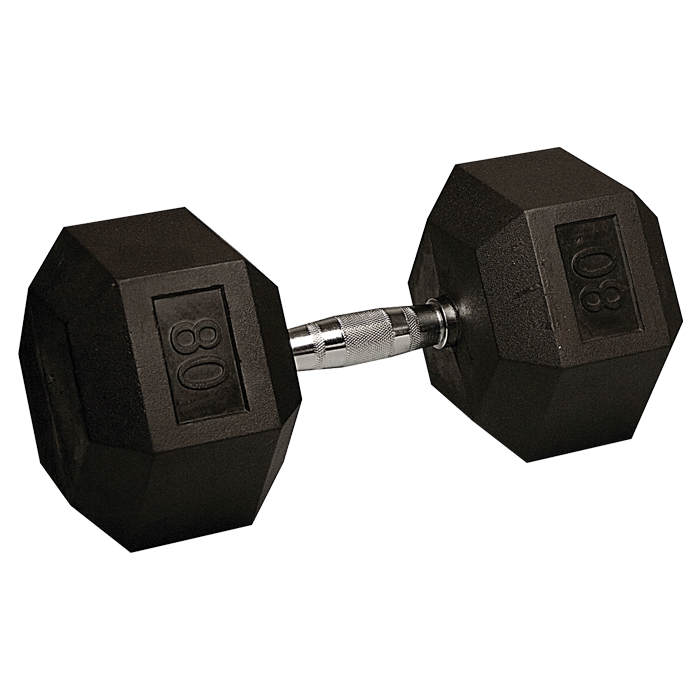 80 lb Rubber Coated Hex Dumbbell