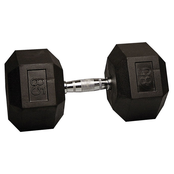 85 lb Rubber Coated Hex Dumbbell