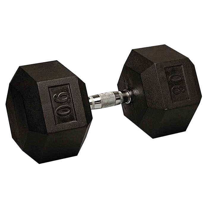 90 lb Rubber Coated Hex Dumbbell