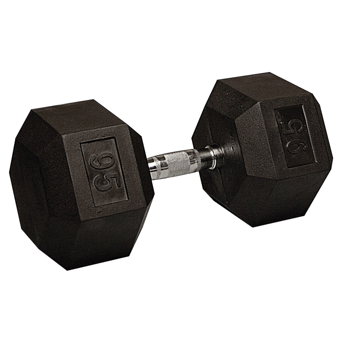 95 lb Rubber Coated Hex Dumbbell