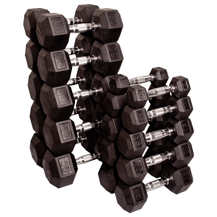 Body-Solid Rubber Coated Hex Dumbbells Sets - 5 to 50 Lb.