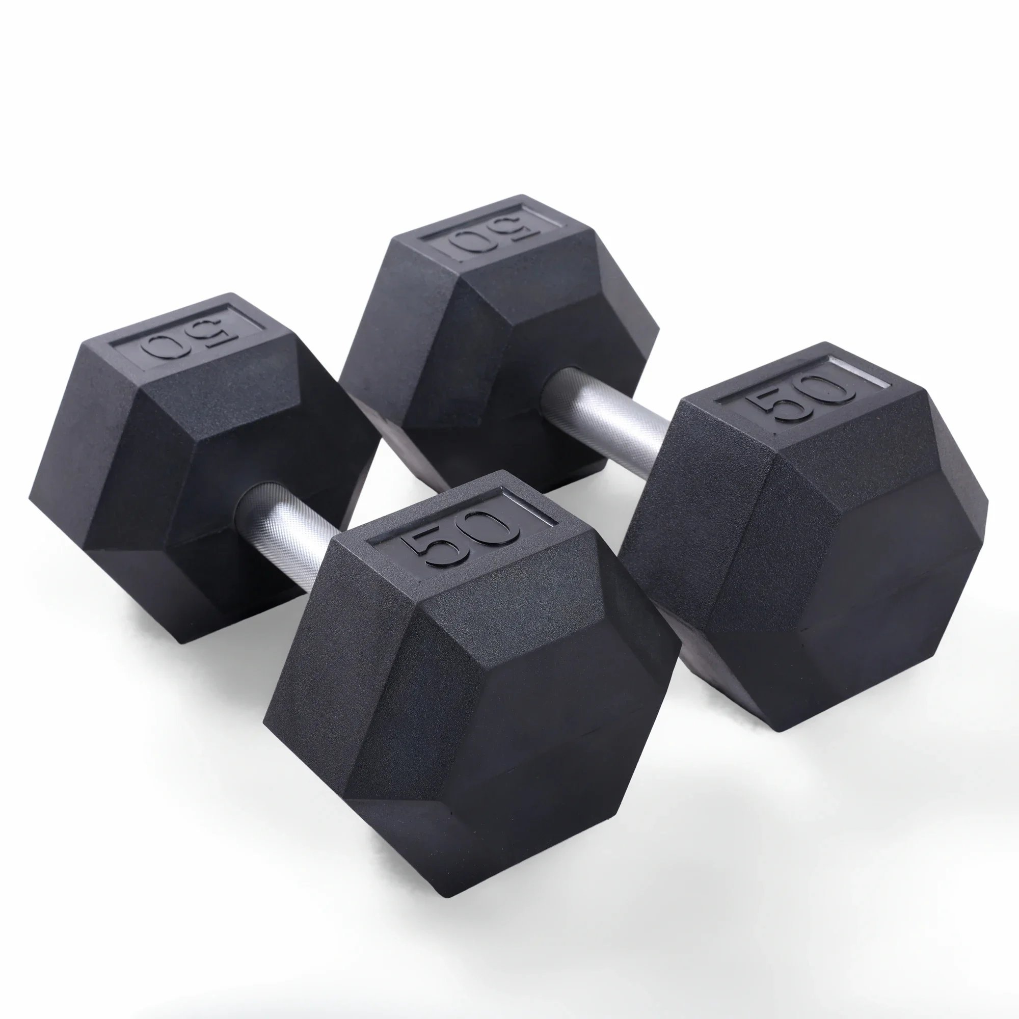 Vision Fitness Rubber Hex Dumbbell 5-50lb Set (Straight Handle)