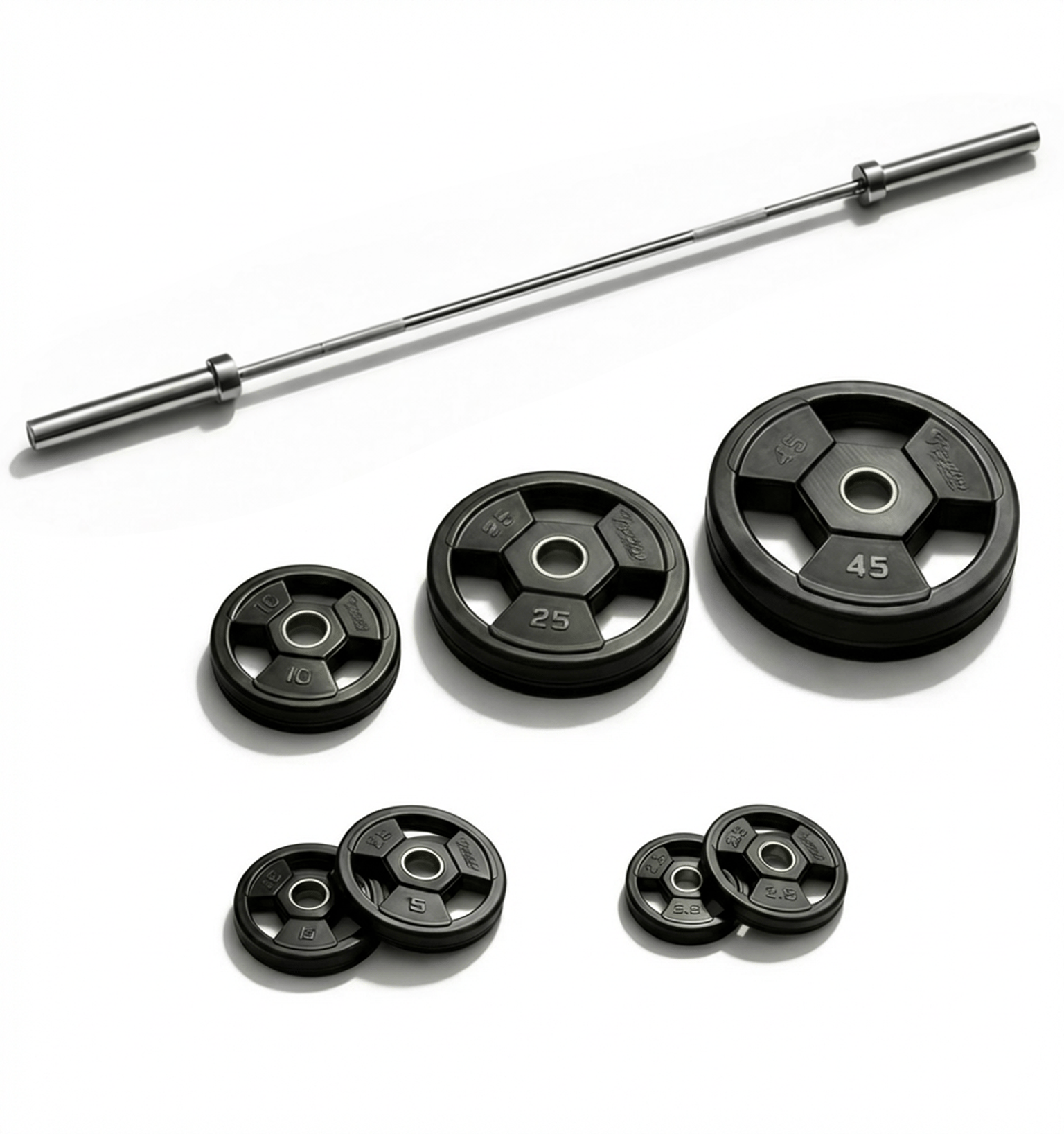 Shop Vision Fitness Olympic Rubber Grip Weight Plates -175 lbs. Set + Olympic Bar