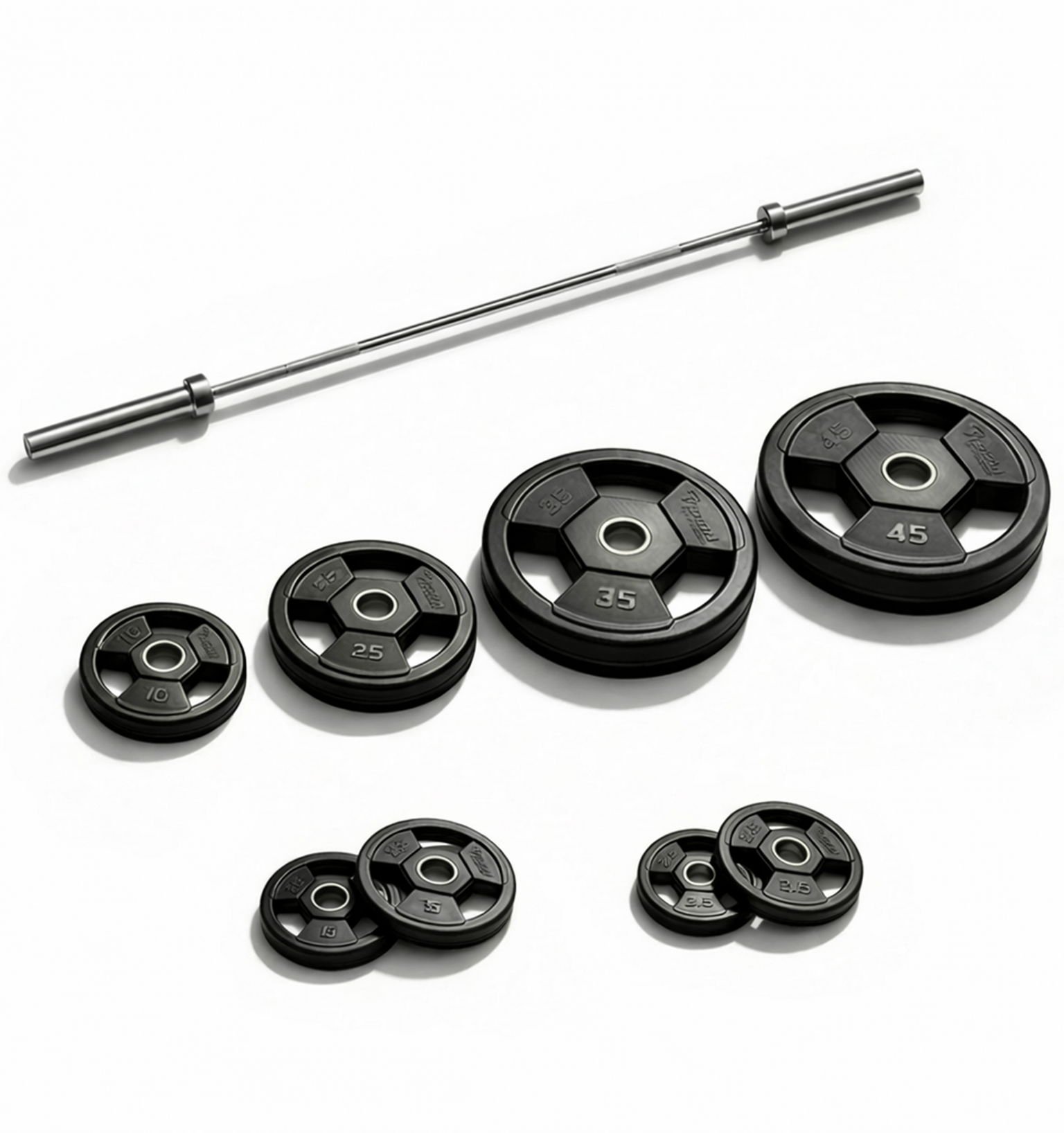 Shop Vision Fitness Olympic Rubber Grip Weight Plates - 245 lbs. Set + Olympic Bar