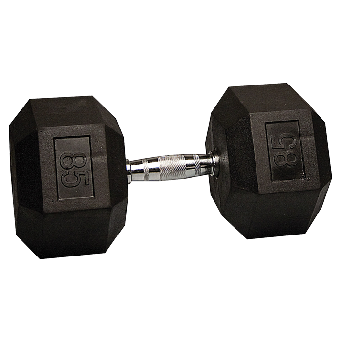 85 lb Rubber Coated Hex Dumbbell